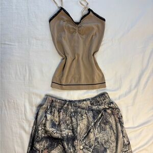 Tan Top and Camouflage Sweatpants Set